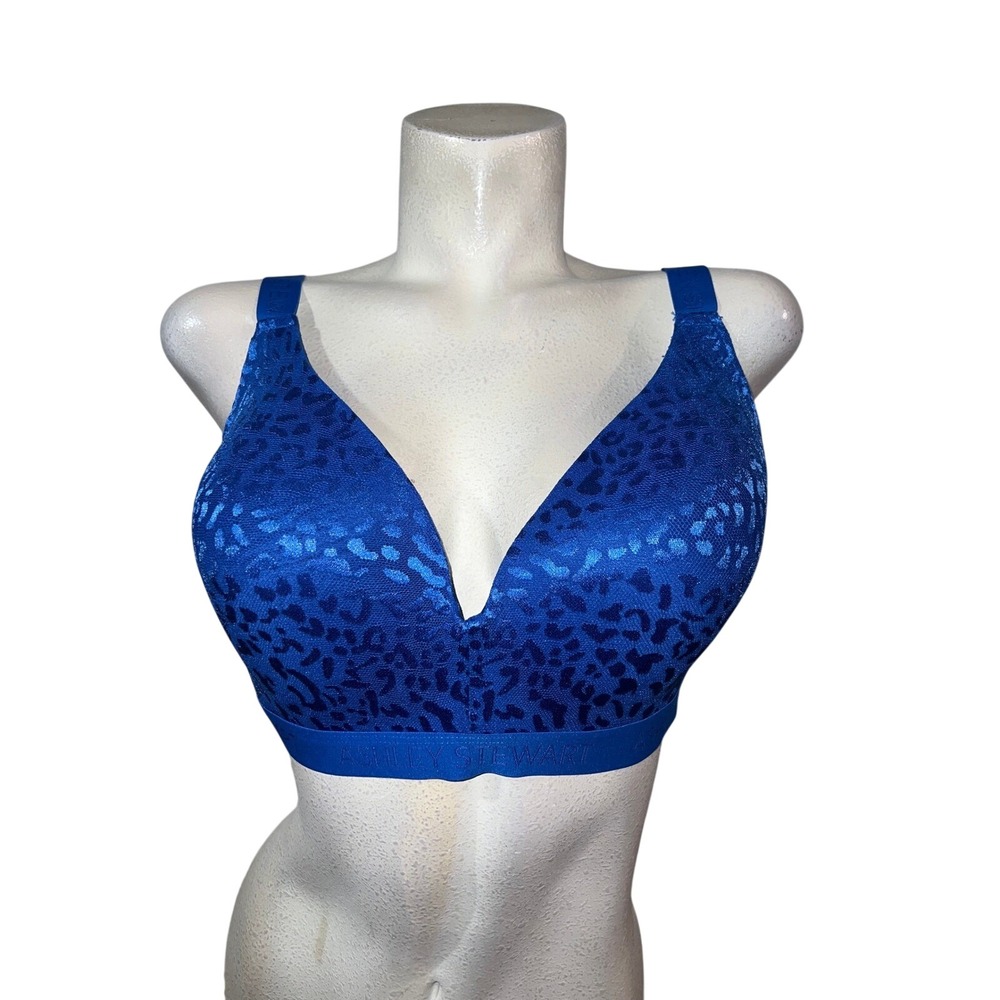 Ashley Stewart Royal Blue Leopard Print Wireless Bra 42DD BRA3789S25 Plus‎ Size